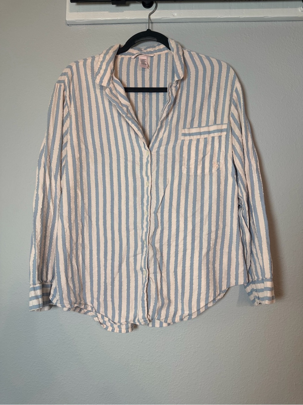Victorias Secret Striped Pajama Set Size Large Blue Pink Metallic